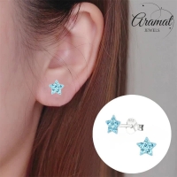 925 Sterling Zilveren Sterretjes Oorknopjes met Blauw Kristal 5mm -