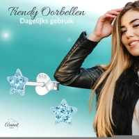 925 Sterling Zilveren Sterretjes Oorknopjes met Blauw Kristal 5mm -