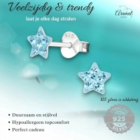 925 Sterling Zilveren Sterretjes Oorknopjes met Blauw Kristal 5mm -