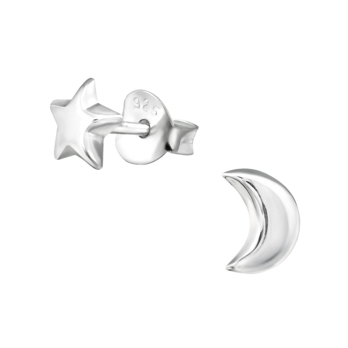 925 Sterling Zilveren Ster en Maan Oorknopjes 6x5mm -