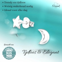 925 Sterling Zilveren Ster en Maan Oorknopjes 6x5mm -