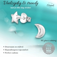 925 Sterling Zilveren Ster en Maan Oorknopjes 6x5mm -