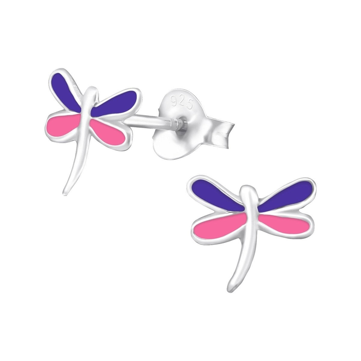 Sterling Zilveren Libelle Oorstekers Multicolor Emaille Roze Paars 9x8mm - Dames