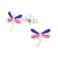 Sterling Zilveren Libelle Oorstekers Multicolor Emaille Roze Paars 9x8mm - Dames