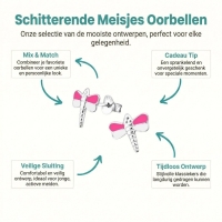 Sterling Zilveren Libelle Oorstekers Roze en Wit Emaille 10x9mm -