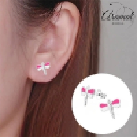 Sterling Zilveren Libelle Oorstekers Roze en Wit Emaille 10x9mm -