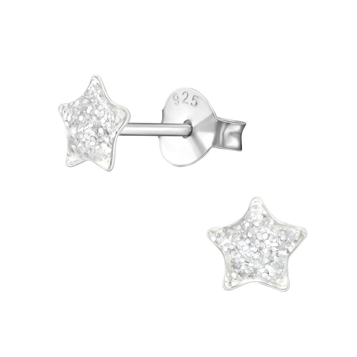 Zilveren Kinderoorbellen Transparante Glitter Ster 5mm -