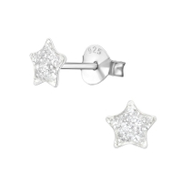 Zilveren Kinderoorbellen Transparante Glitter Ster 5mm -