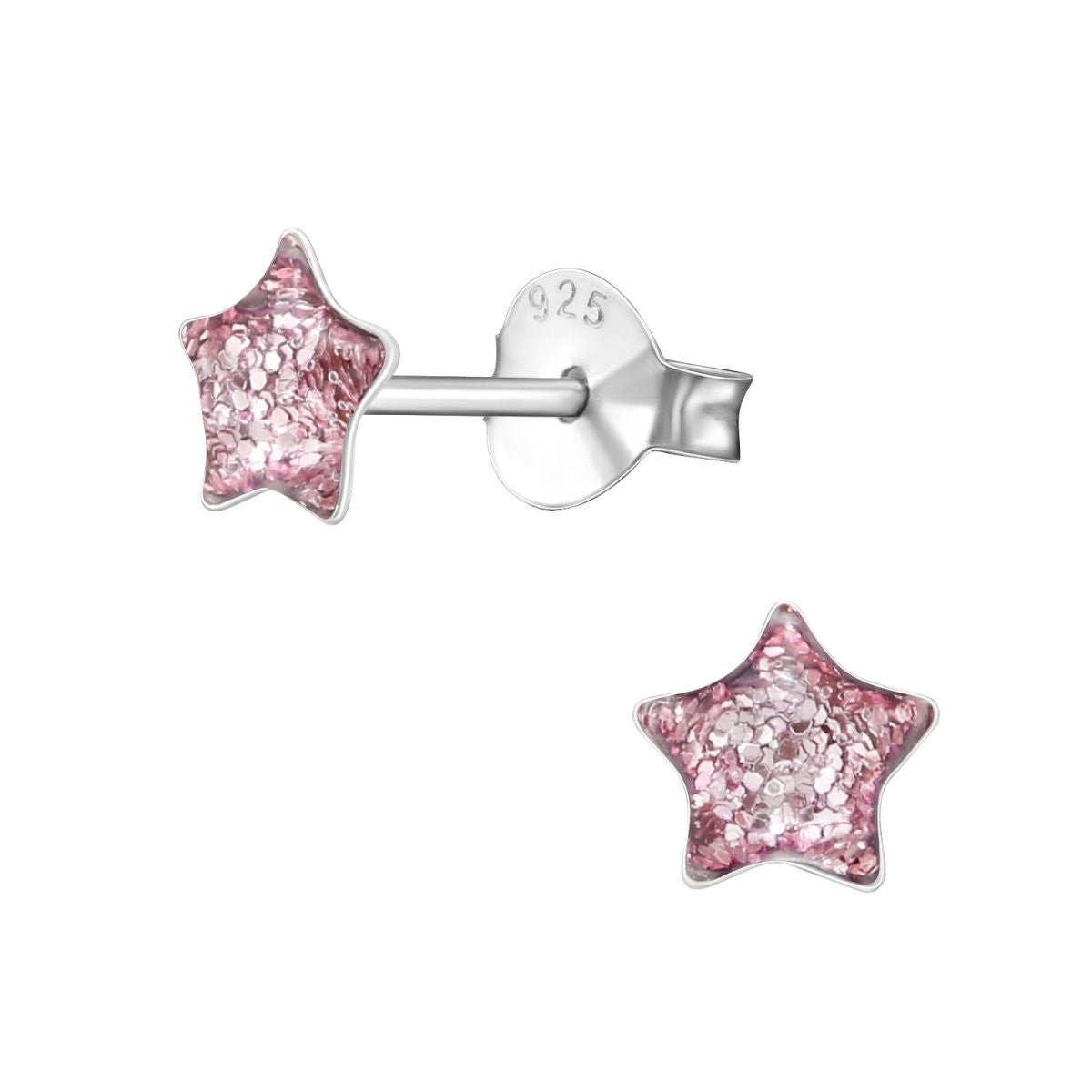 Zilveren Kinderoorbellen Paarse Glitter Ster 5mm -