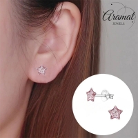 Zilveren Kinderoorbellen Paarse Glitter Ster 5mm -