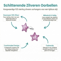 Zilveren Kinderoorbellen Paarse Glitter Ster 9mm - Unisex