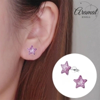 Zilveren Kinderoorbellen Paarse Glitter Ster 9mm - Unisex