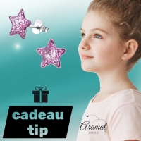 Zilveren Kinderoorbellen Paarse Glitter Ster 9mm - Unisex
