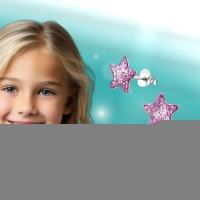 Zilveren Kinderoorbellen Paarse Glitter Ster 9mm - Unisex