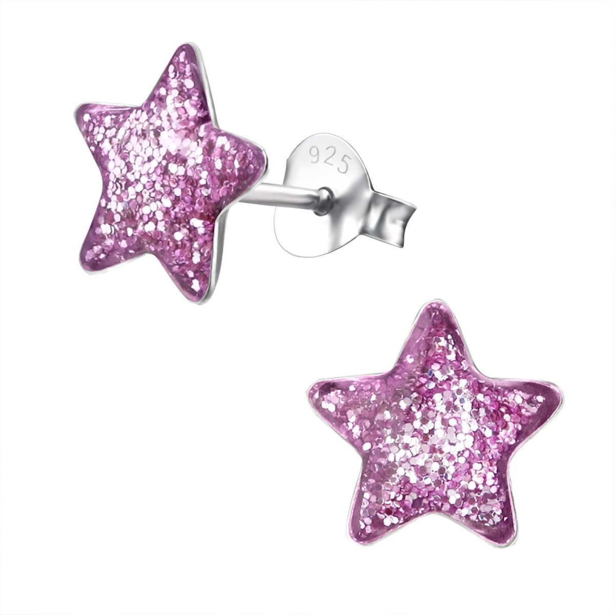 Zilveren Kinderoorbellen Paarse Glitter Ster 9mm