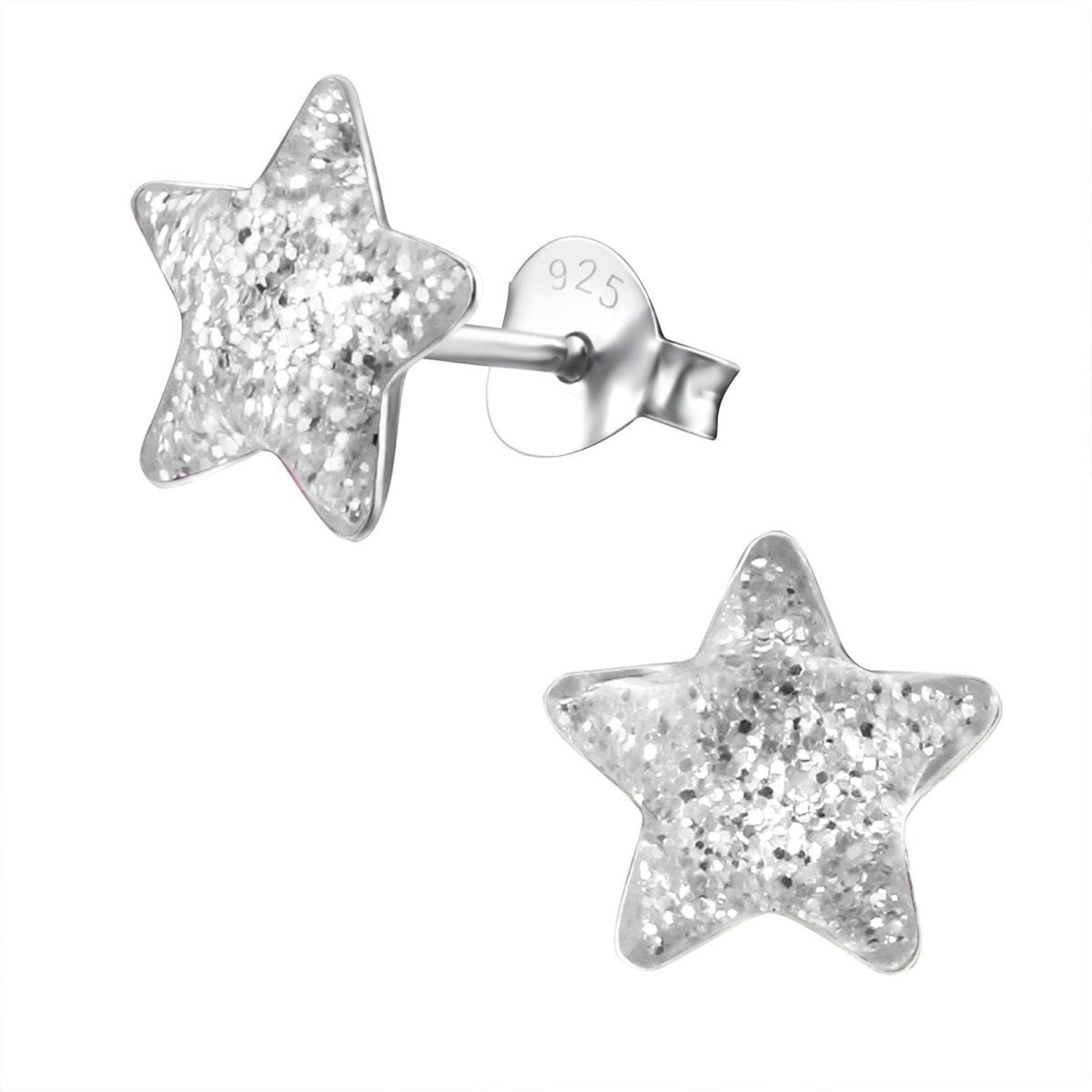 Zilveren Kinderoorbellen Transparante Glitter Ster 9mm - Unisex