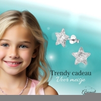 Zilveren Kinderoorbellen Transparante Glitter Ster 9mm - Unisex