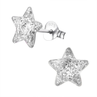 Zilveren Kinderoorbellen Transparante Glitter Ster 9mm - Unisex