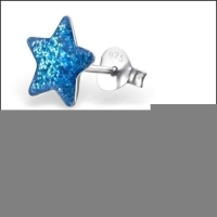 Zilveren Kinderoorbellen Blauwe Glitter Ster 9mm - Unisex