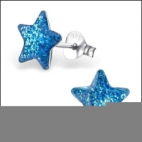 Zilveren Kinderoorbellen Blauwe Glitter Ster 9mm - Unisex