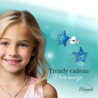 Zilveren Kinderoorbellen Blauwe Glitter Ster 9mm - Unisex