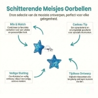 Zilveren Kinderoorbellen Blauwe Glitter Ster 9mm - Unisex