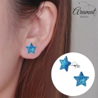 Zilveren Kinderoorbellen Blauwe Glitter Ster 9mm - Unisex