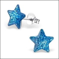 Zilveren Kinderoorbellen Blauwe Glitter Ster 9mm