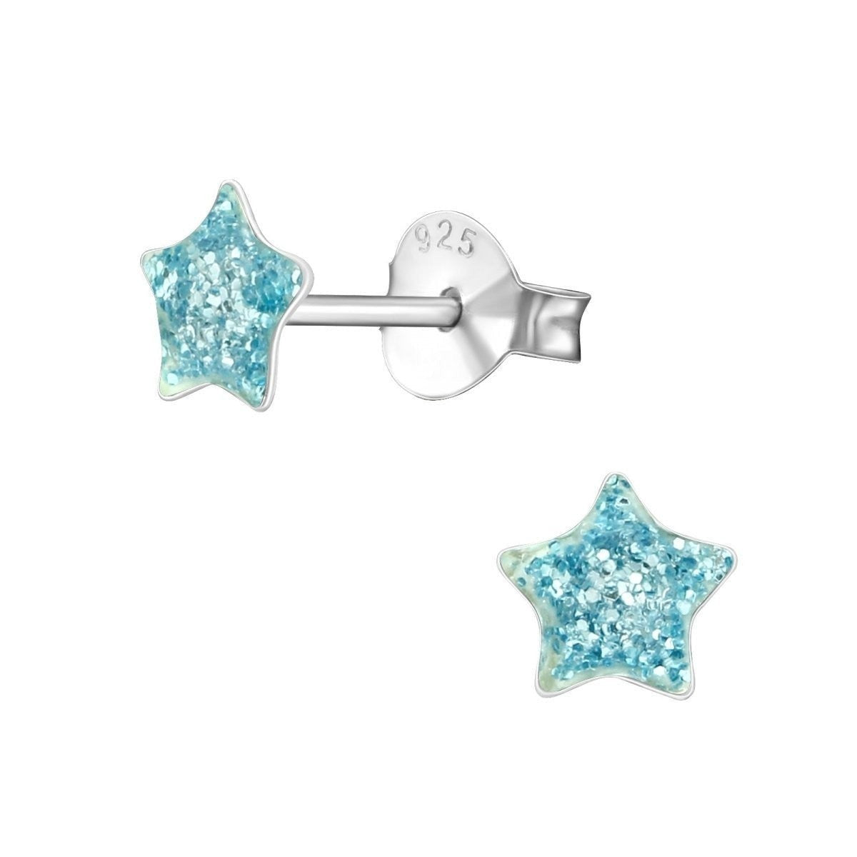 Zilveren Kinderoorbellen Blauwe Glitter Ster 5mm -