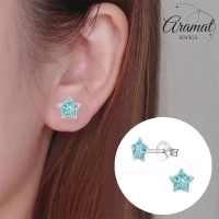 Zilveren Kinderoorbellen Blauwe Glitter Ster 5mm -