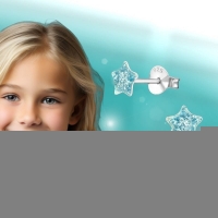 Zilveren Kinderoorbellen Blauwe Glitter Ster 5mm -