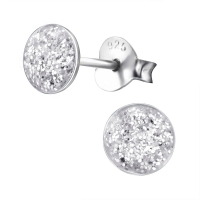 Sterling Zilveren Oorstekers Transparant Glitter 5mm -