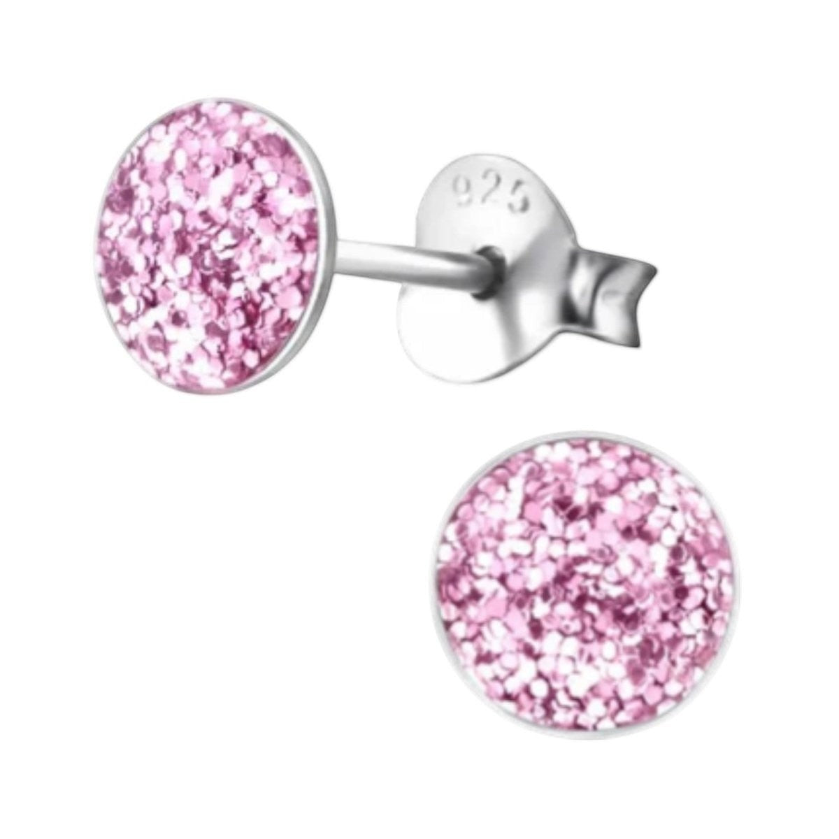925 Zilveren Kinderoorbellen Paarse Glitter Rond 5mm -