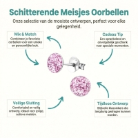 925 Zilveren Kinderoorbellen Paarse Glitter Rond 5mm -