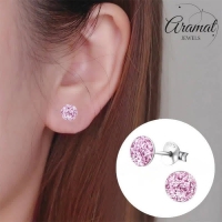 925 Zilveren Kinderoorbellen Paarse Glitter Rond 5mm -