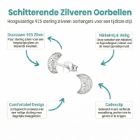 925 Zilveren Kinderoorbellen Transparante Glitter Maan 6x3mm -
