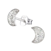 925 Zilveren Kinderoorbellen Transparante Glitter Maan 6x3mm -