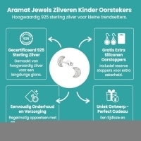 925 Zilveren Kinderoorbellen Transparante Glitter Maan 6x3mm -