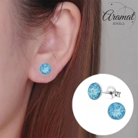 925 Zilveren Kinderoorbellen Blauwe Glitter Rond 5mm -