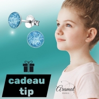 925 Zilveren Kinderoorbellen Blauwe Glitter Rond 5mm -