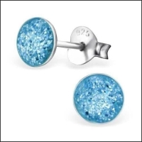 925 Zilveren Kinderoorbellen Blauwe Glitter Rond 5mm -