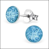 925 Zilveren Kinderoorbellen Blauwe Glitter Rond 5mm