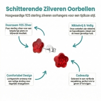925 Zilveren Kinderoorbellen Rode Glitter Bloem 8mm -