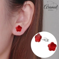 925 Zilveren Kinderoorbellen Rode Glitter Bloem 8mm -