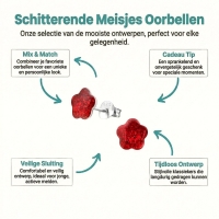 925 Zilveren Kinderoorbellen Rode Glitter Bloem 8mm -