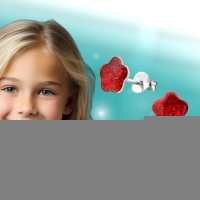 925 Zilveren Kinderoorbellen Rode Glitter Bloem 8mm -