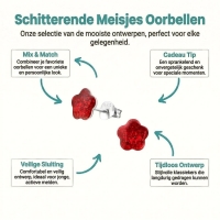 925 Zilveren Kinderoorbellen Rode Glitter Bloem 8mm -