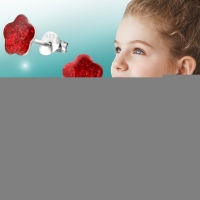 925 Zilveren Kinderoorbellen Rode Glitter Bloem 8mm -
