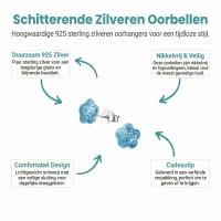 925 Zilveren Kinderoorbellen Blauwe Glitter Bloem 8mm -