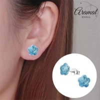 925 Zilveren Kinderoorbellen Blauwe Glitter Bloem 8mm -